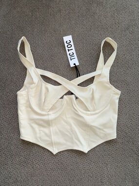 Tic Toc Cream Cross-Front Corset Crop Top